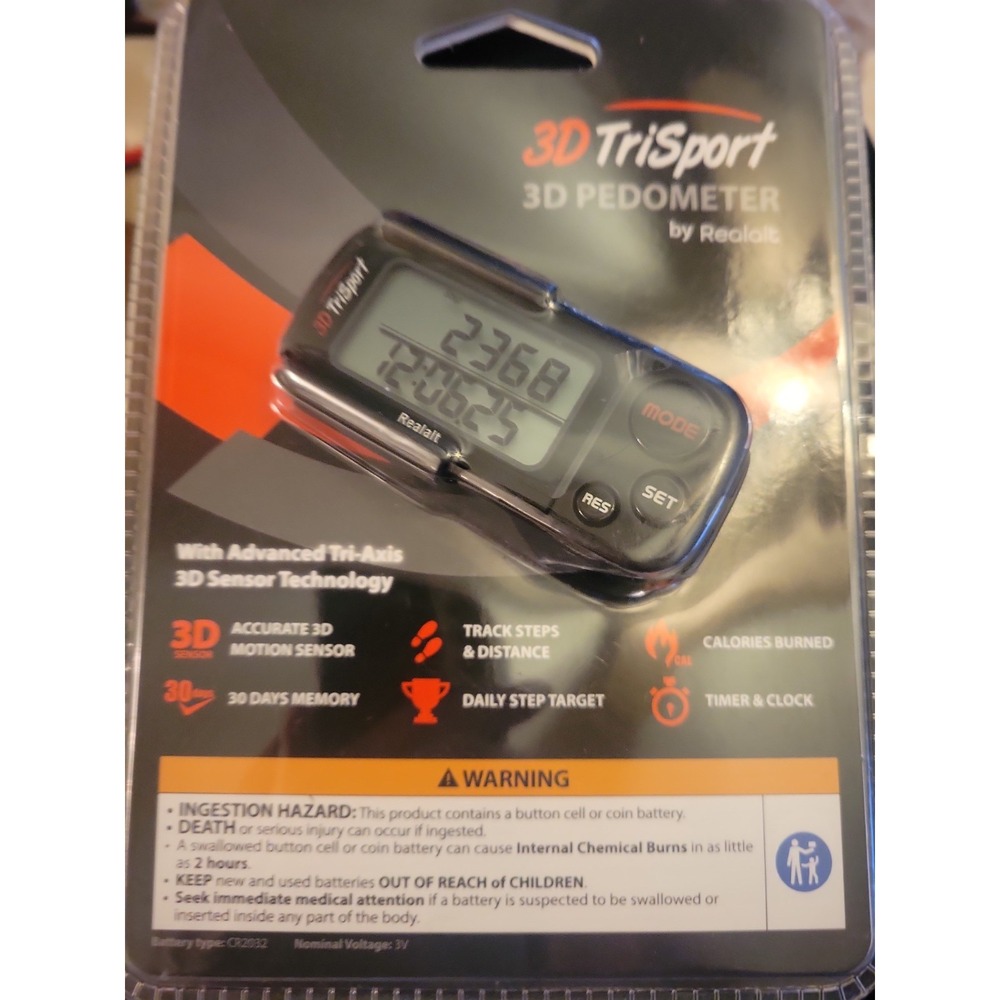 3D Trisport walking 3D Pedometer -By Realalt - W/ Clip & Lanyard 30 Days Memory